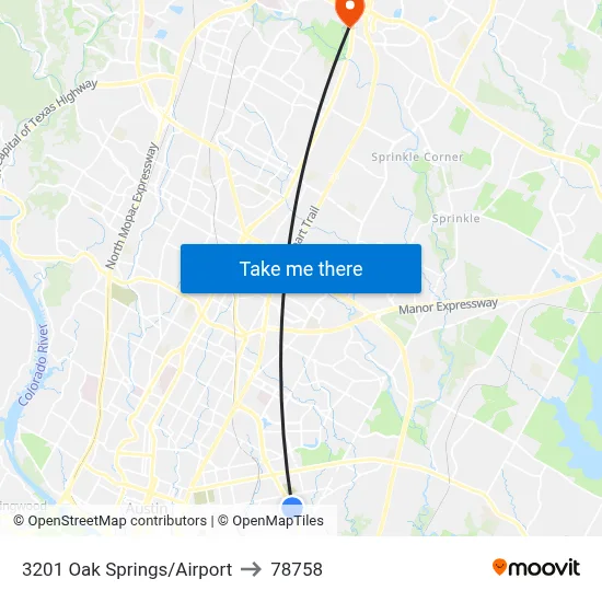 3201 Oak Springs/Airport to 78758 map