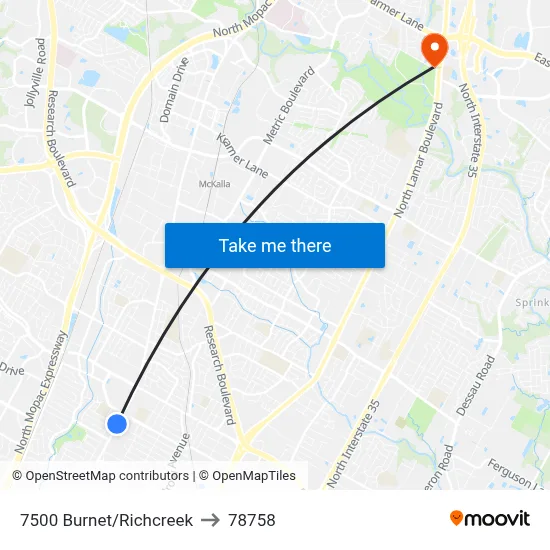 7500 Burnet/Richcreek to 78758 map