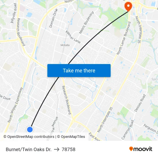 Burnet/Twin Oaks Dr. to 78758 map