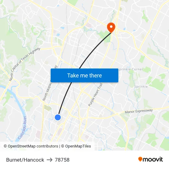Burnet/Hancock to 78758 map