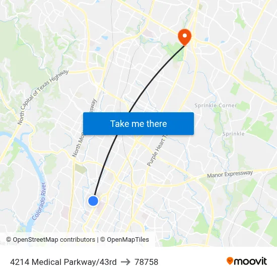 4214 Medical Parkway/43rd to 78758 map