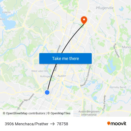 3906 Menchaca/Prather to 78758 map