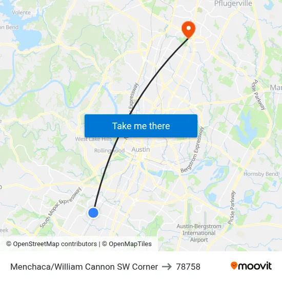 Menchaca/William Cannon SW Corner to 78758 map