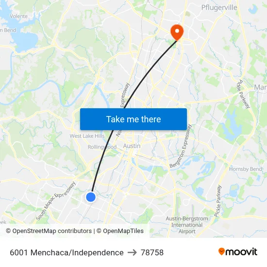 6001 Menchaca/Independence to 78758 map