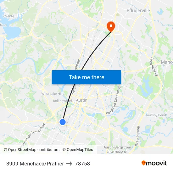 3909 Menchaca/Prather to 78758 map