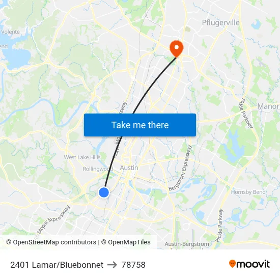 2401 Lamar/Bluebonnet to 78758 map
