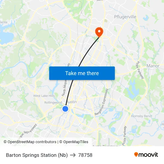 Barton Springs Station (Nb) to 78758 map