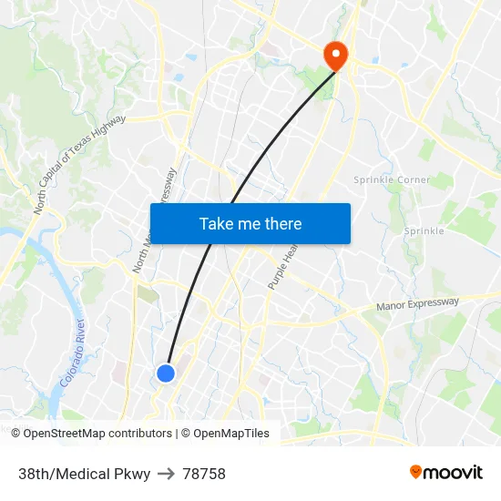 38th/Medical Pkwy to 78758 map