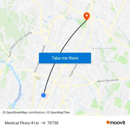 Medical Pkwy/41st to 78758 map