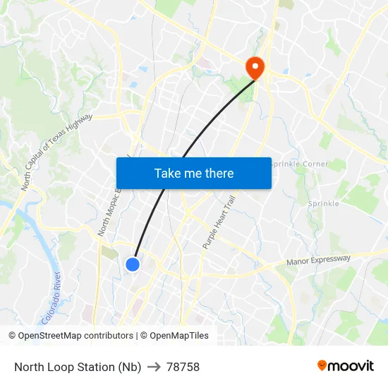 North Loop Station (Nb) to 78758 map