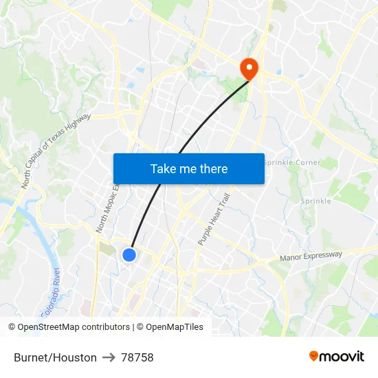 Burnet/Houston to 78758 map