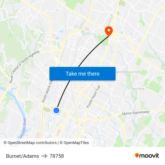 Burnet/Adams to 78758 map