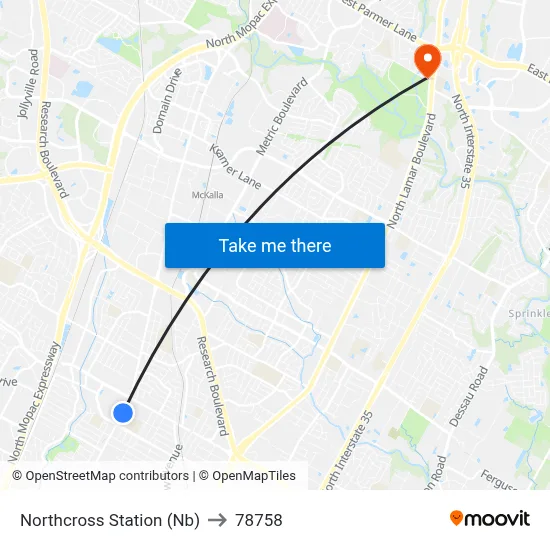 Northcross Station (Nb) to 78758 map