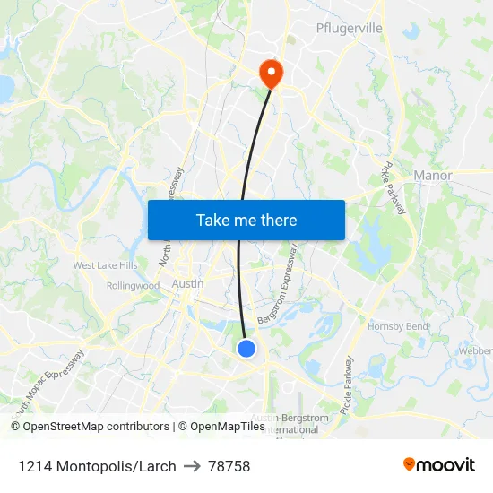 1214 Montopolis/Larch to 78758 map