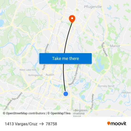 1413 Vargas/Cruz to 78758 map