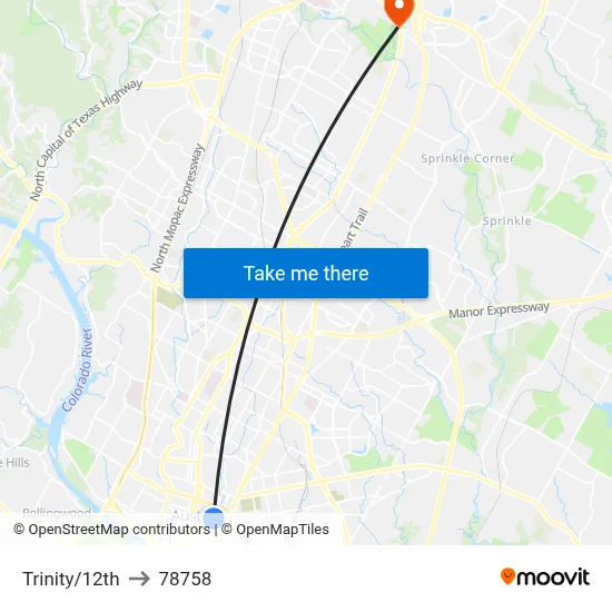 Trinity/12th to 78758 map