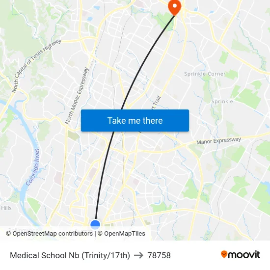 Medical School Nb (Trinity/17th) to 78758 map