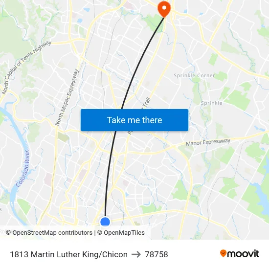 1813 Martin Luther King/Chicon to 78758 map