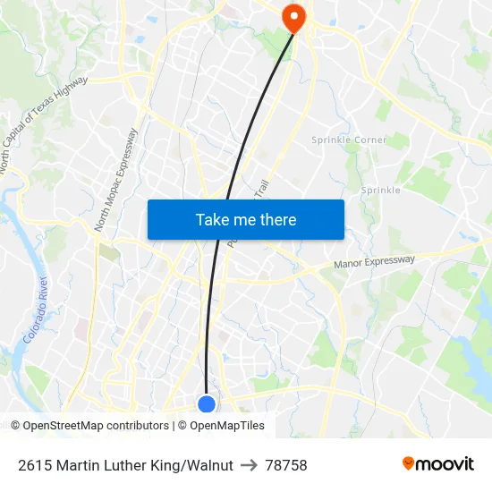 2615 Martin Luther King/Walnut to 78758 map