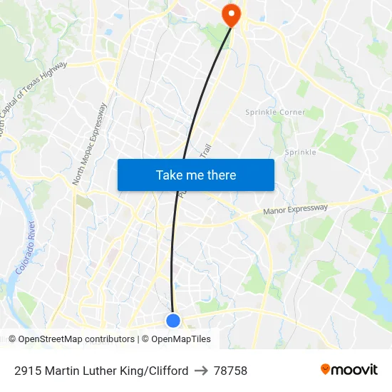 2915 Martin Luther King/Clifford to 78758 map