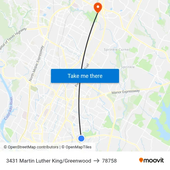 3431 Martin Luther King/Greenwood to 78758 map