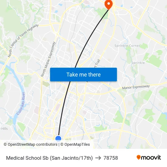 Medical School Sb (San Jacinto/17th) to 78758 map