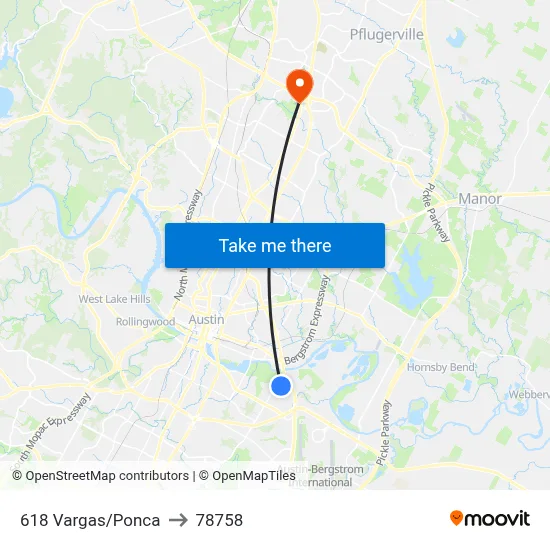 618 Vargas/Ponca to 78758 map