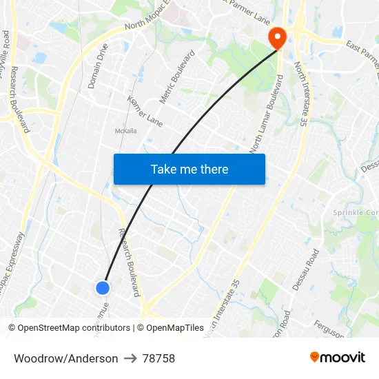 Woodrow/Anderson to 78758 map