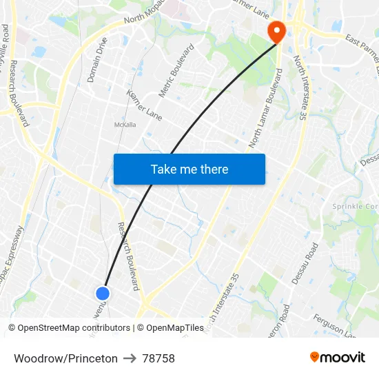 Woodrow/Princeton to 78758 map
