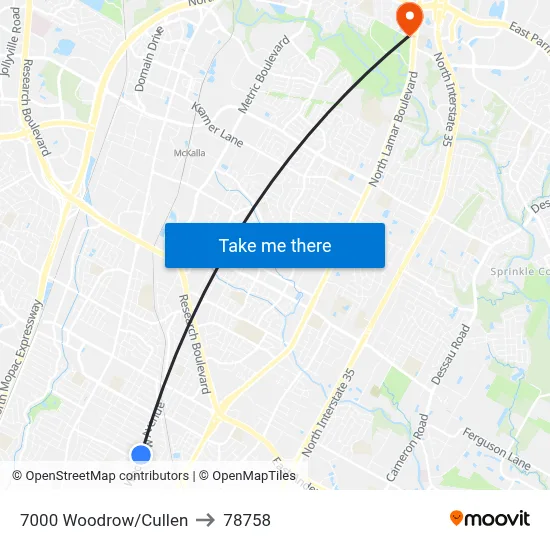 7000 Woodrow/Cullen to 78758 map