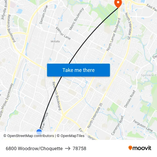 6800 Woodrow/Choquette to 78758 map