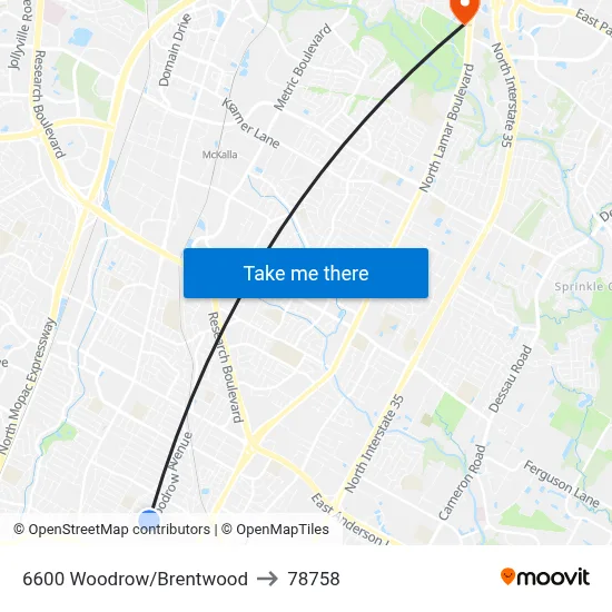 6600 Woodrow/Brentwood to 78758 map