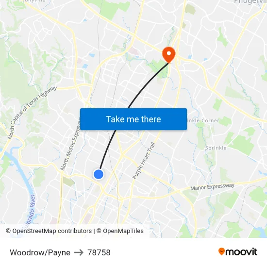 Woodrow/Payne to 78758 map
