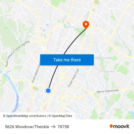 5626 Woodrow/Theckla to 78758 map