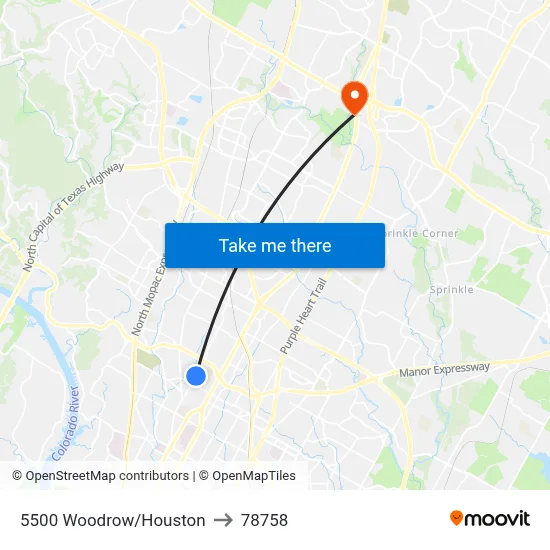 5500 Woodrow/Houston to 78758 map