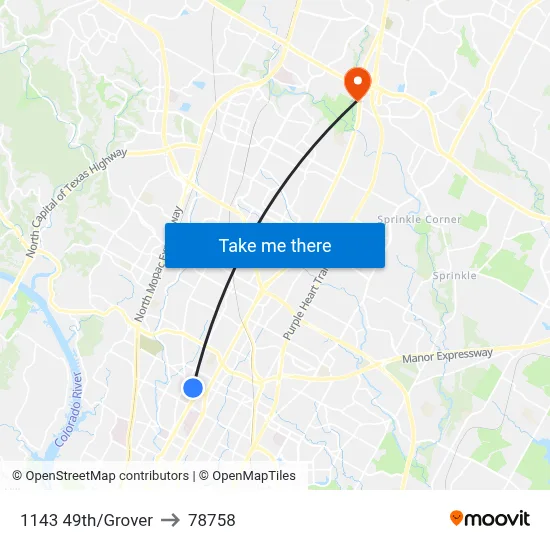 1143 49th/Grover to 78758 map