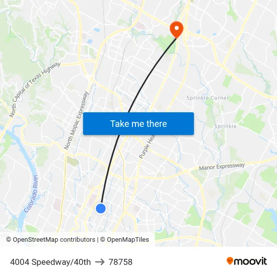 4004 Speedway/40th to 78758 map