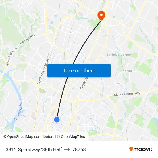 3812 Speedway/38th Half to 78758 map