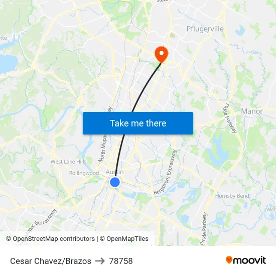 Cesar Chavez/Brazos to 78758 map