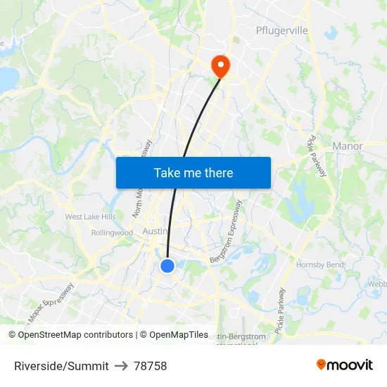 Riverside/Summit to 78758 map