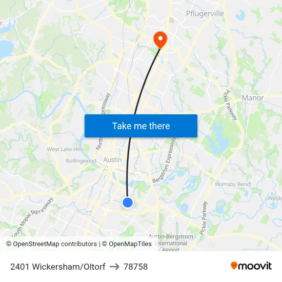 2401 Wickersham/Oltorf to 78758 map
