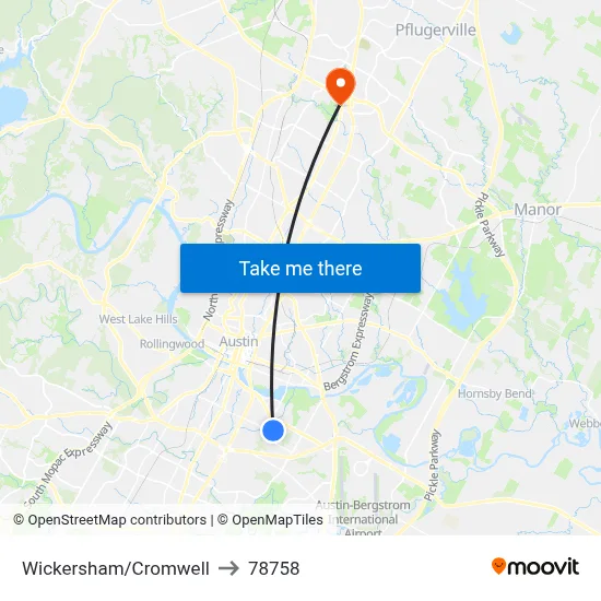 Wickersham/Cromwell to 78758 map