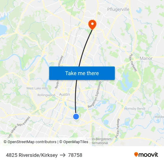 4825 Riverside/Kirksey to 78758 map