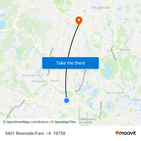 5401 Riverside/Faro to 78758 map