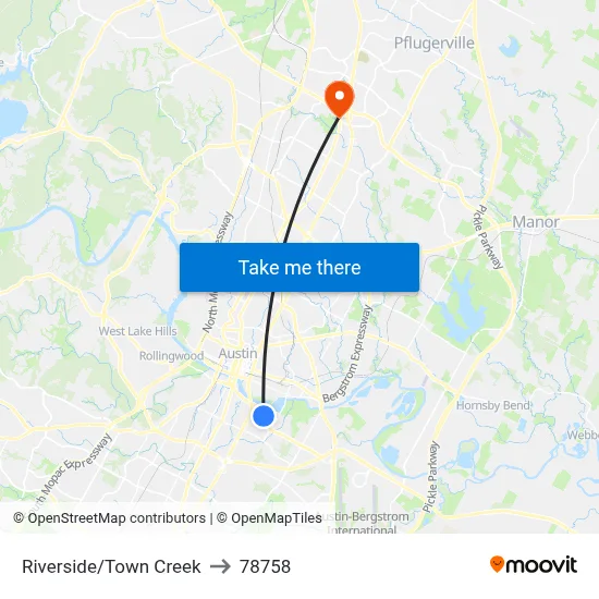 Riverside/Town Creek to 78758 map