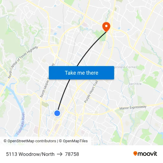 5113 Woodrow/North to 78758 map