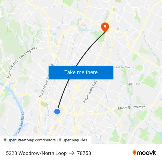 5223 Woodrow/North Loop to 78758 map