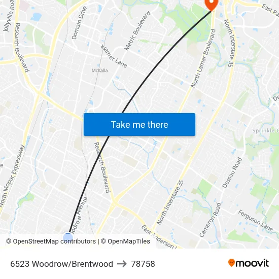 6523 Woodrow/Brentwood to 78758 map