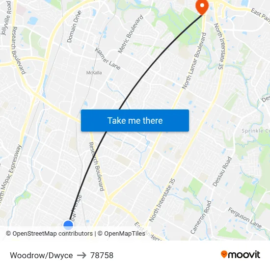 Woodrow/Dwyce to 78758 map