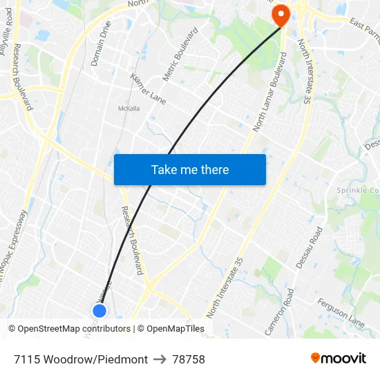 7115 Woodrow/Piedmont to 78758 map